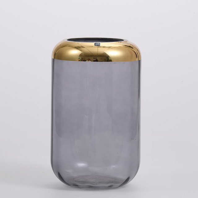 Heavy duty golden transparent design glassware with round ball and cylinder glass flower vase Chinese manufacture