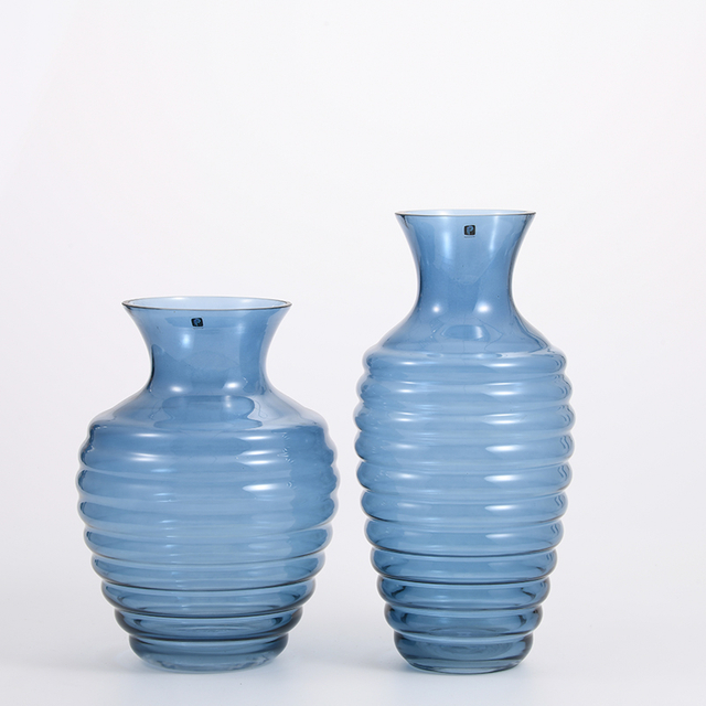 Heavy duty hand--blown blue color big mouth glassware factory directly for world whole sellers glass flower vase on sale
