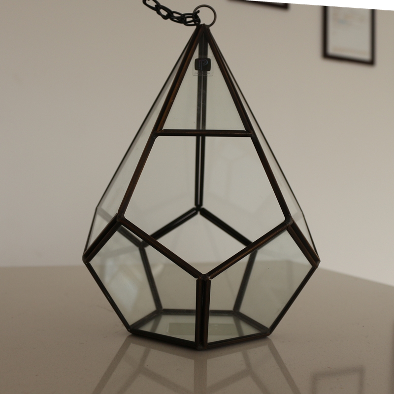 wholesale online New design luxury black gold geometric glass terrarium vase