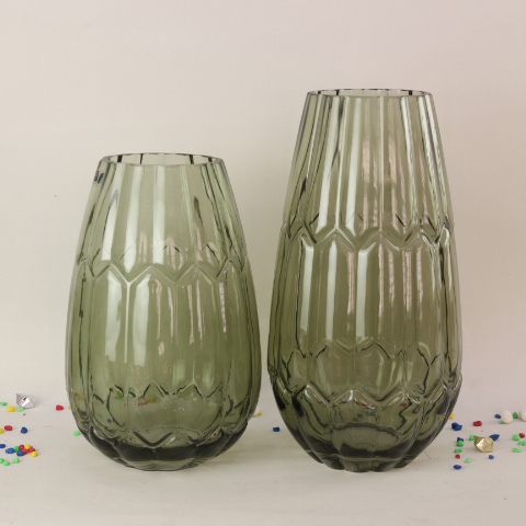 Transparent Green Handblown Glass Flower Arrangement Vase Unique Modern Design Table Decor Centerpieces