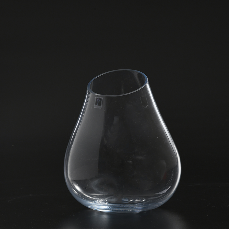 Hand-blown clear customized transparent open mouth glass flower bowl vase on sale