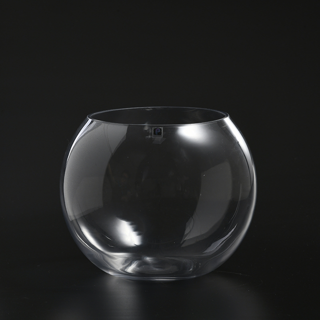 Hand-blown clear customized transparent open mouth glass flower bowl vase on sale