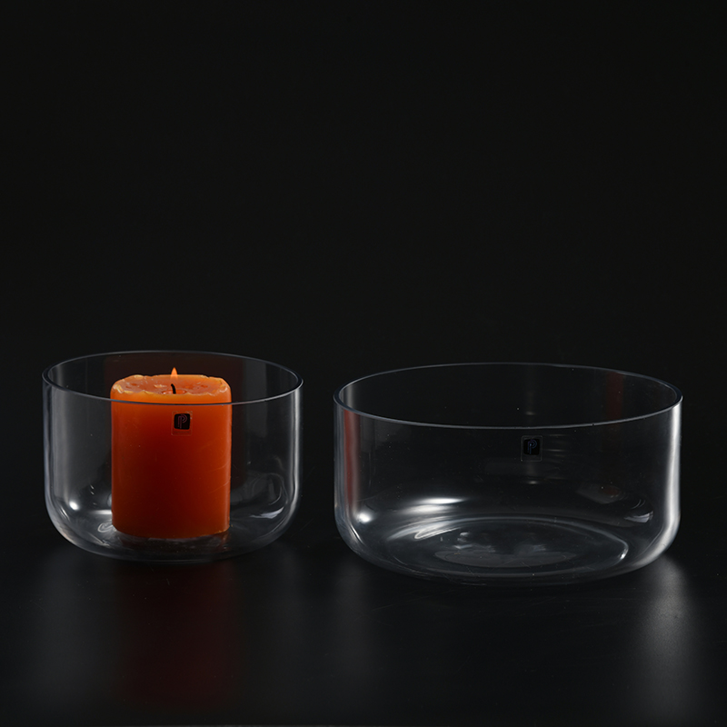 Transparent heavy duty with flat bottom bowl design glass candle holder manufacture supply