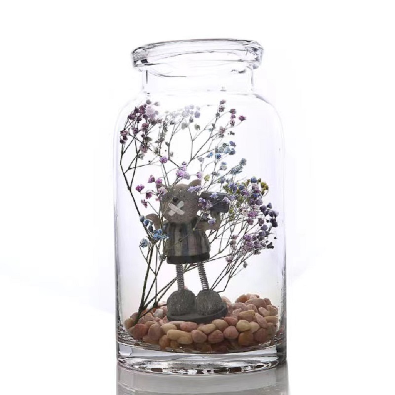 Clear Glass Flower Vase With Artificial Succulent Plant For Home Or Garden