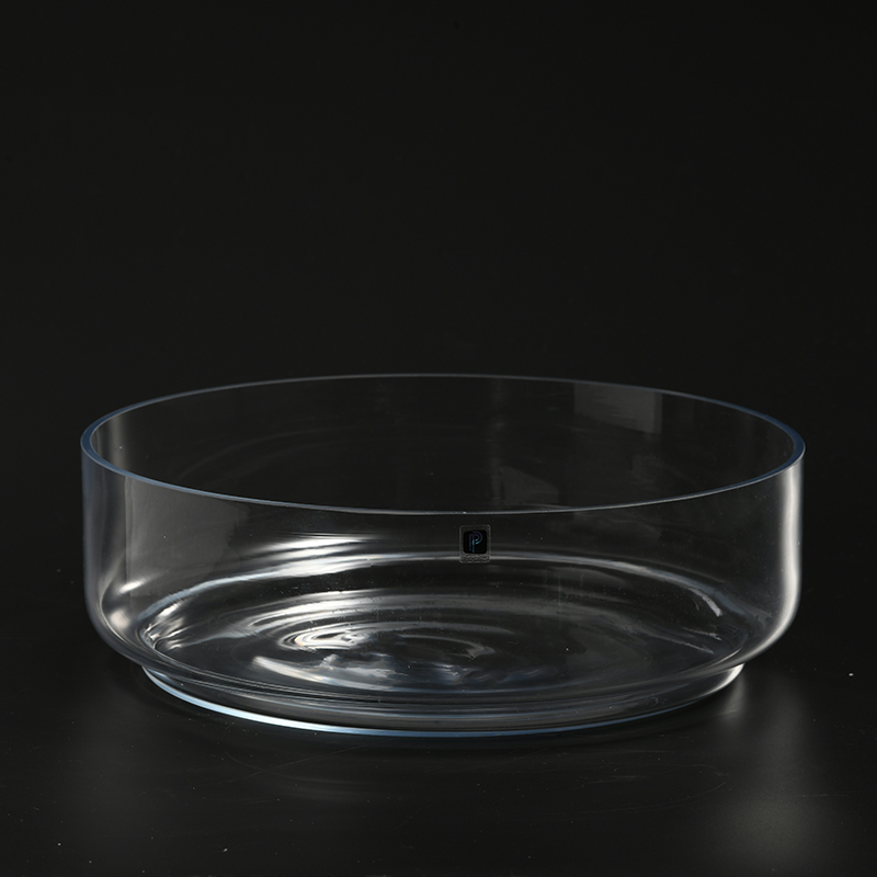 Glassware factory supply hand blown transparent glass candle holder with vertical strip for home decoration