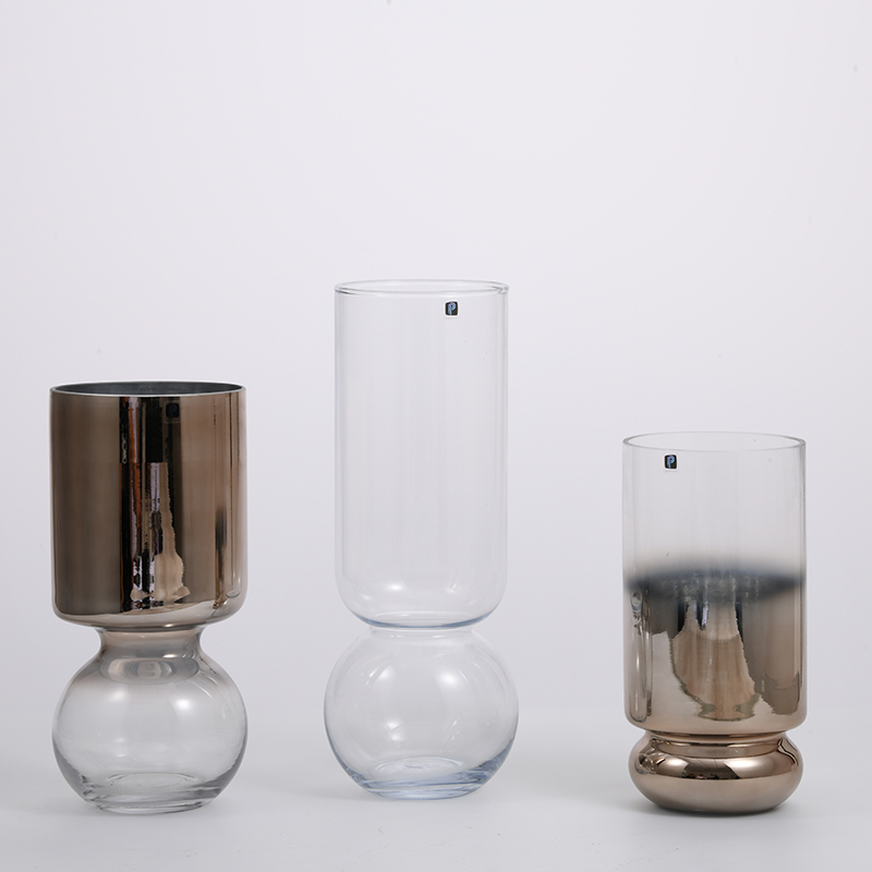 Hand-blown heavy duty cylinder narrow whist with floral glass flower vase Chinese manufacture supply