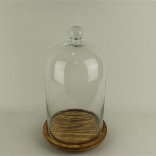 Broad-spectrum cake shop and home decorative clear dome glass cake stand and dome with wood bracket