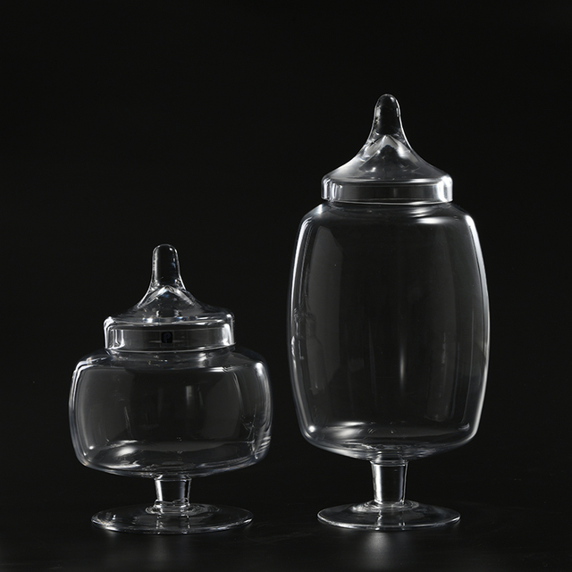Glassware factory supply heavy-duty hand-blown glass candy jar With glass Lid for candy and marshmallow food storage