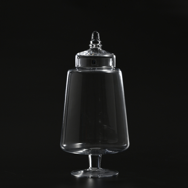 Food storage glassware hand-blown heavy duty cylinder design with a glass stand and glass lid Candy Jar glass marshmallow jar