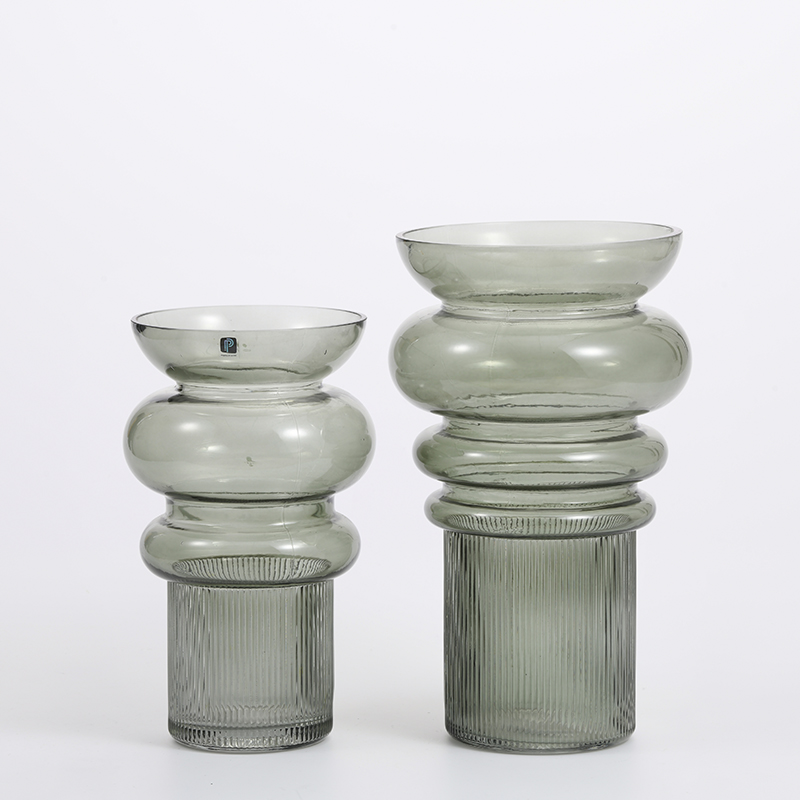 High quality glassware heavy duty cylinder vertical strip design decorative glass flower vase Chinese manufacture