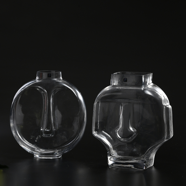 Glassware modern style human face creative design glass flower vase for deco on sale
