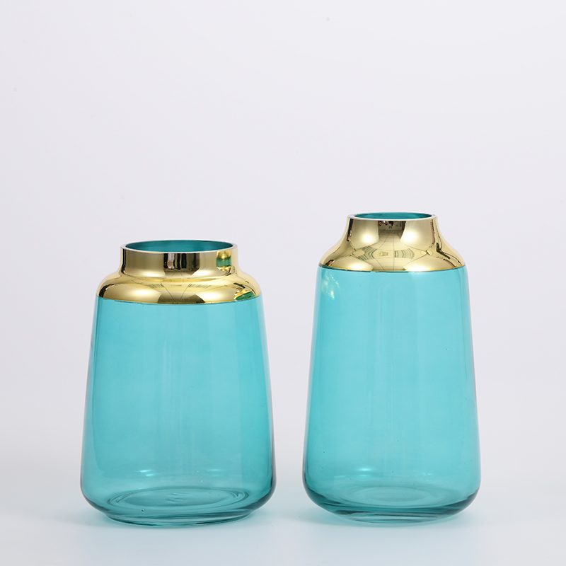 Fashion modern style glassware golden glass top and transparent glass bottom glass flower vase for decoration