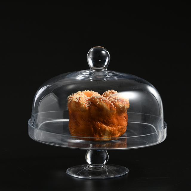 Transparent hand-blown heavy-duty glass cake cover with glass stand plate Glass Cake stand Cover on sale