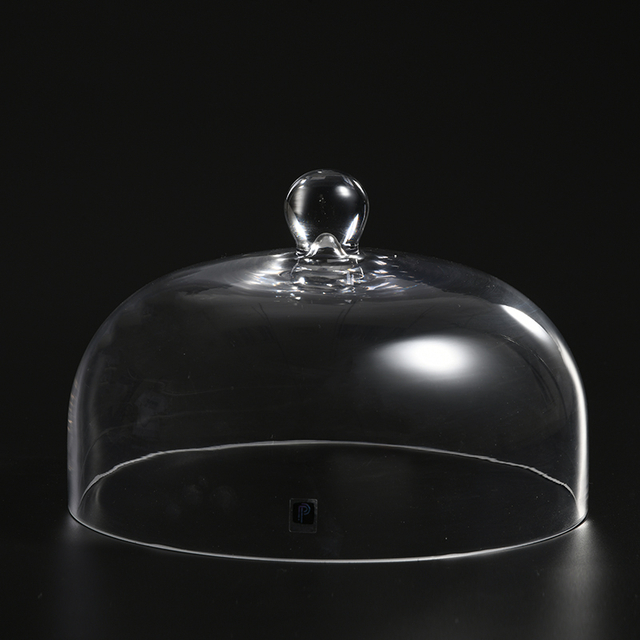 Transparent glass cake stand heavy-duty hand-blown Glass with Acacia wood Cake stand Cover on sale