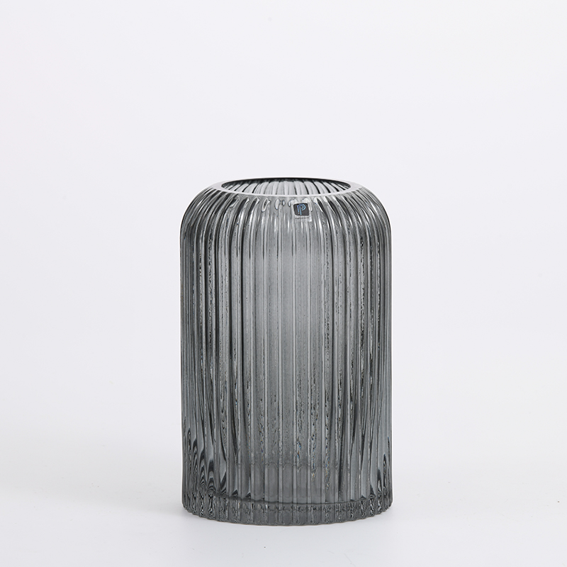 High quality glassware small mouth vertical strip glass vase design decorative glass flower vase Chinese manufacture