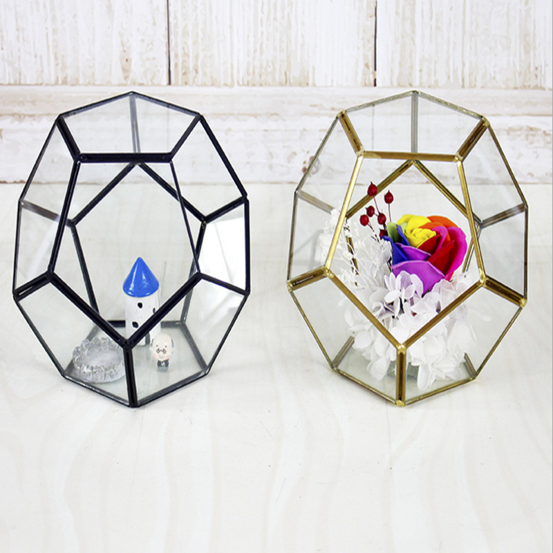 wholesale online New design luxury black gold geometric glass terrarium vase