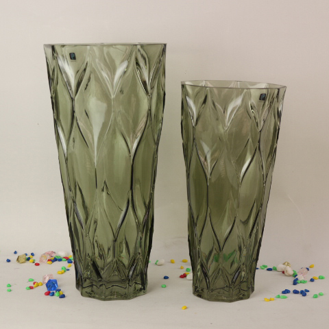 Transparent Green Handblown Glass Flower Arrangement Vase Unique Modern Design Table Decor Centerpieces