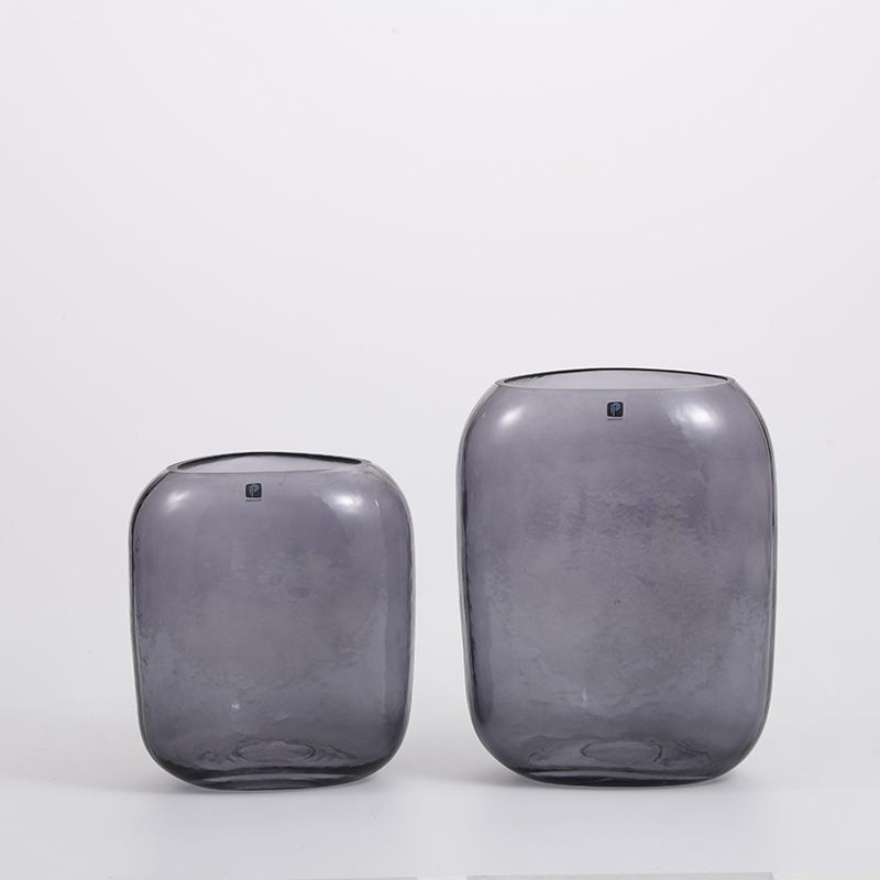 Heavy duty hand--blown home decoration grey colored flower container glass flower vase on sale