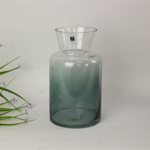Quality-Assured Creative Round Shape Green Gradient Color Handmade Household Craft Glass Vase