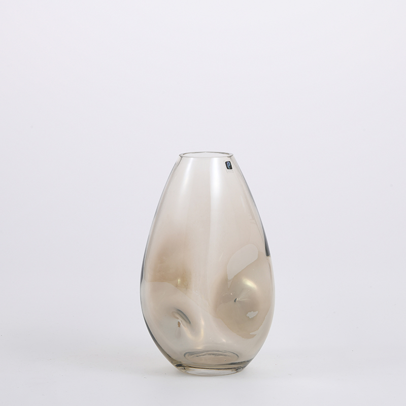 Heavy duty transparent with gradient amber colored finger point pressing design glass flower vase Chinese manufacture