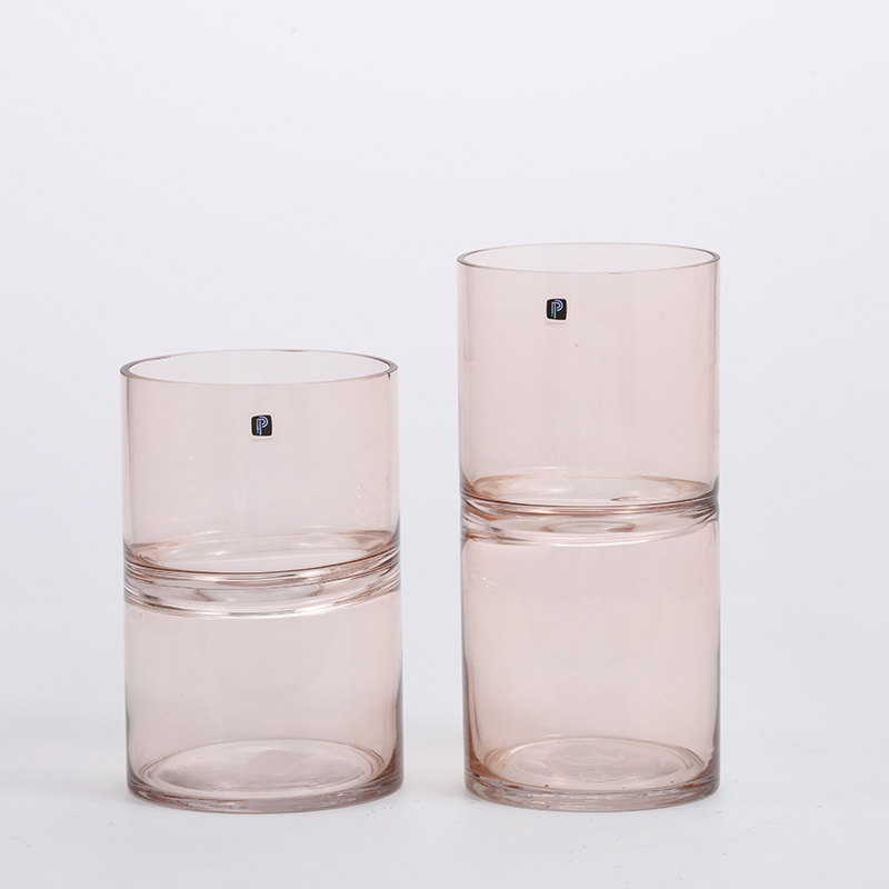 Transparent pink round bowl glass vase for home decoration flower glass jar vase manufacture supply