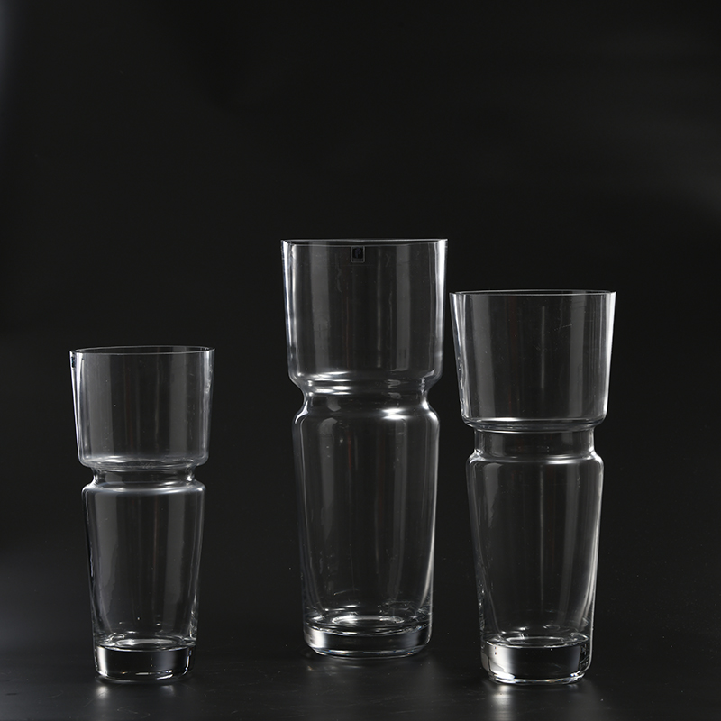 Modern style bamboo design hand-blown home decoration clear glass flower vase