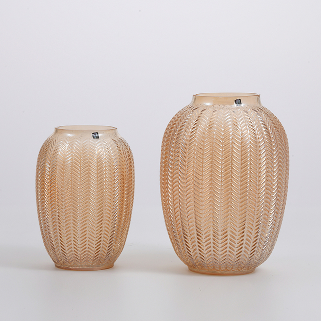 Customized foggy point floral amber colored artistical glass vase design decorative glass flower vase on sale