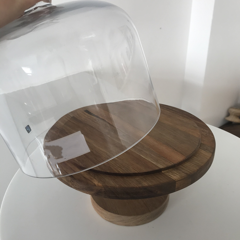 Factory supplier handle Handmade Blown Glass Dome glass Cake Stand Set