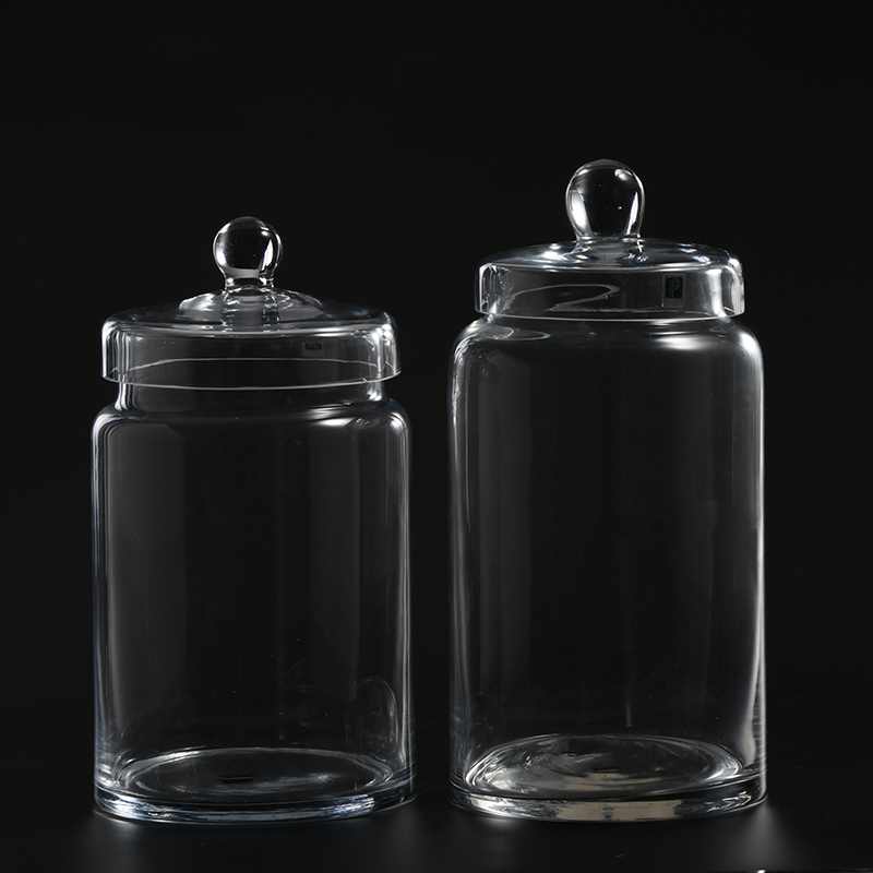 Heavy-duty transparent simple design all clear glass candy jar or marshmallow jar with glass lid from Chinese factory on sale