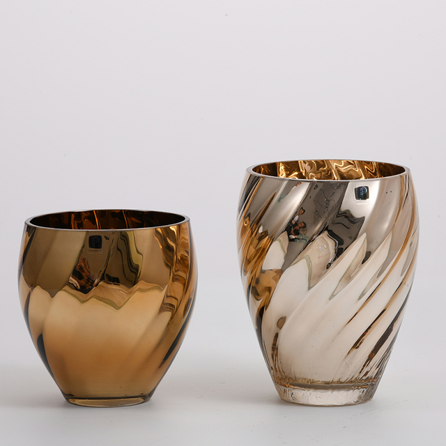Hot selling golden geometric design electroplating floral glass flower vase manufacture supply