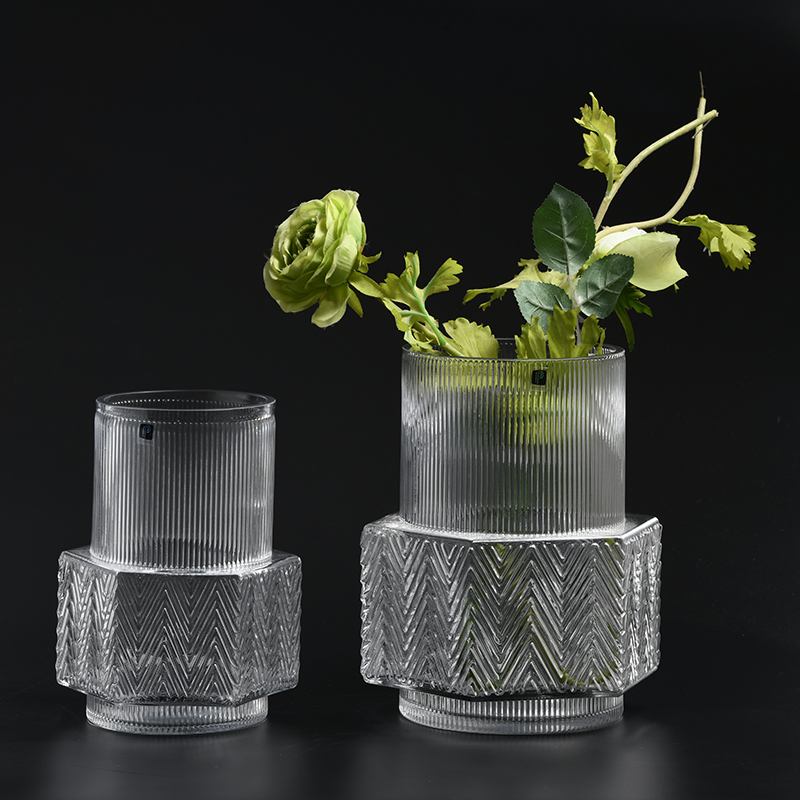 Glassware factory supply special flora design transparent thick hand-blown glass vase on sale