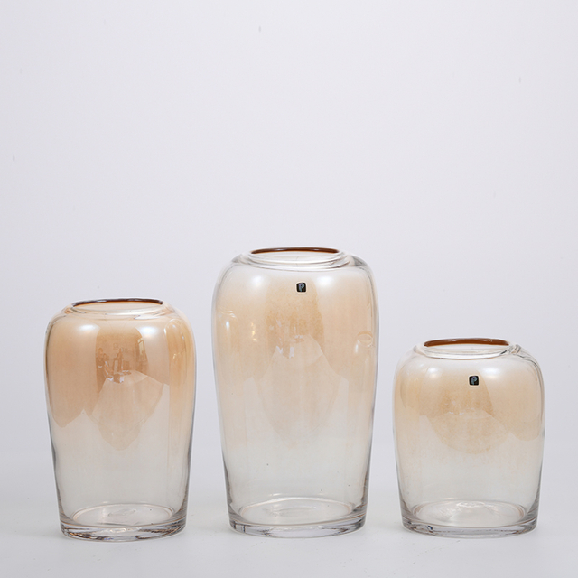 Transparent electro-water processing amber glass flower vase for home deco factory directly supply