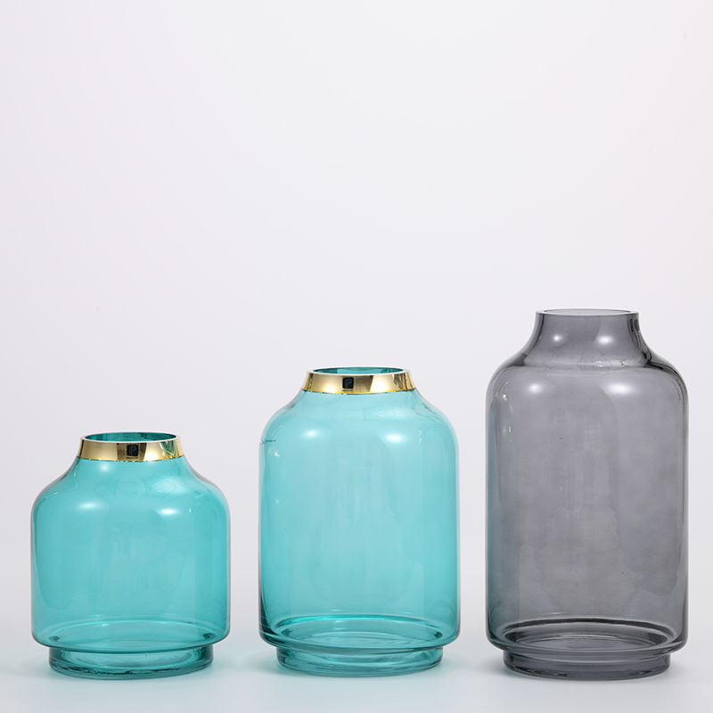 Hot sale design transparent glass vase with leather handle customized colored glass flower container or vase on sale