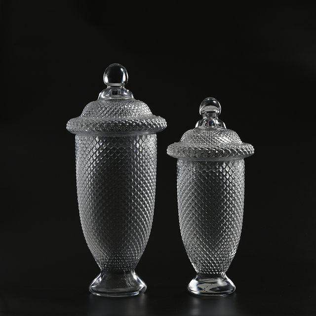 Glassware factory customized sizes Food storage jar with floral transparent glass candy jar or marshmallow jar