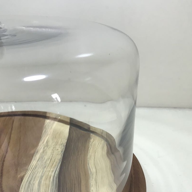 Manufacturer wholesale Elevated acacia wood dessert tray glass transparent wooden cake stand