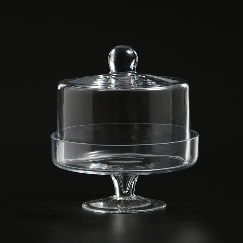 Transparent hand-blown glass cake cover leather belt on top Glass Cake stand Cover on sale