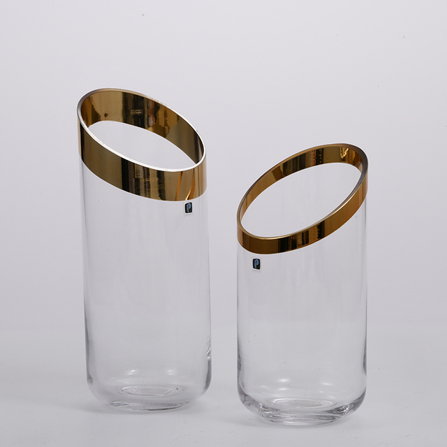 Transparent glass vase golden circle with floral Luxury flower glass bottle vase manufacture supply