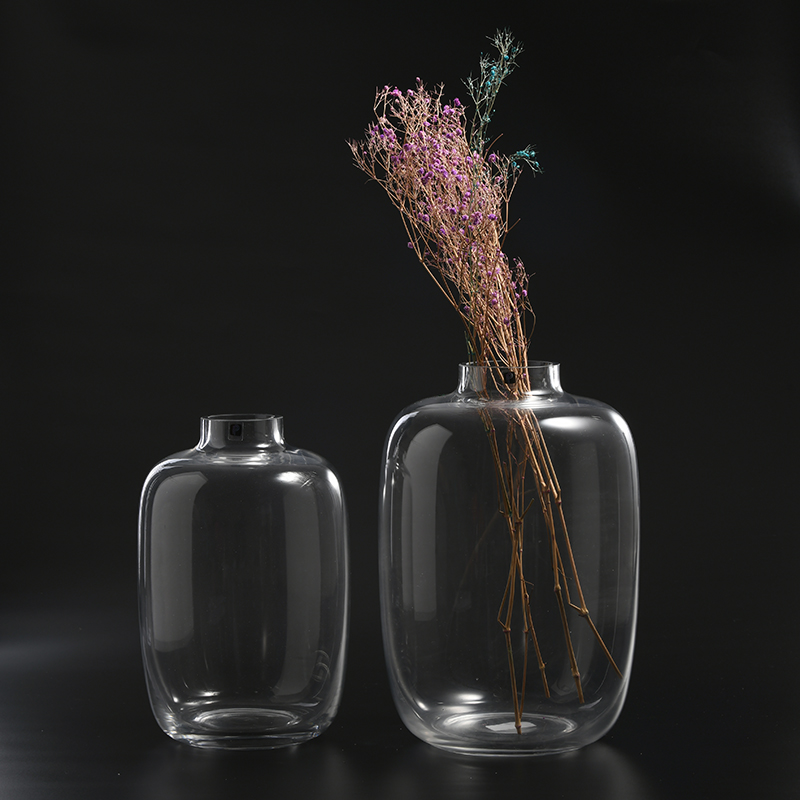 Hot selling special modern nordic design transparent hand-blown thick clear glass flower vase