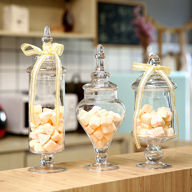 Glass candy jar or marshmallow jar with glass top European design