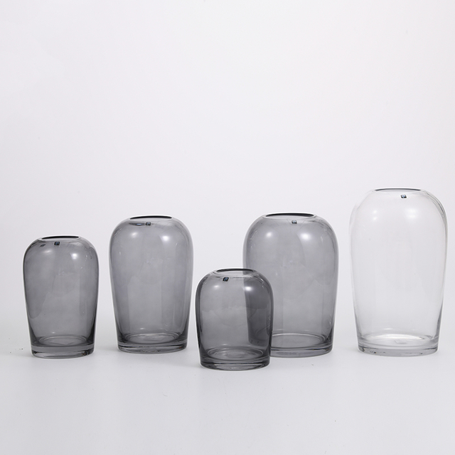 Heavy duty hand--blown home decoration grey colored flower container glass flower vase on sale