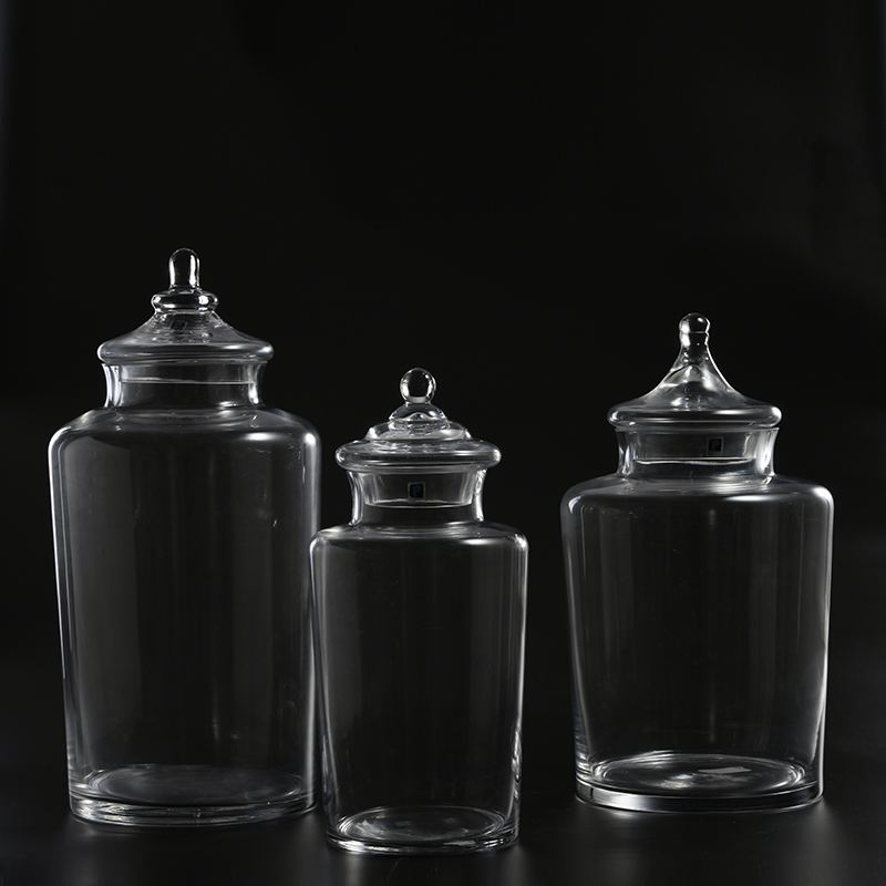 Factory for wholesaler transparent glassware with floral glass candy jar or marshmallow jar with glass lid for food storage