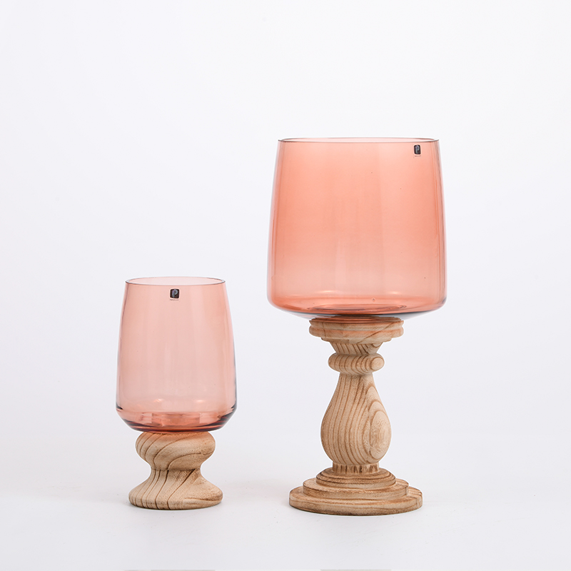Hand-blown colored glass vase with wooden basic hot sale glass flower vase