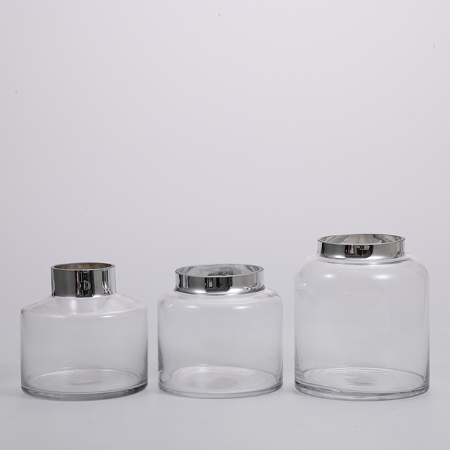 Transparent silver ring on the open mouth Luxury flower glass bottle vase manufacture supply