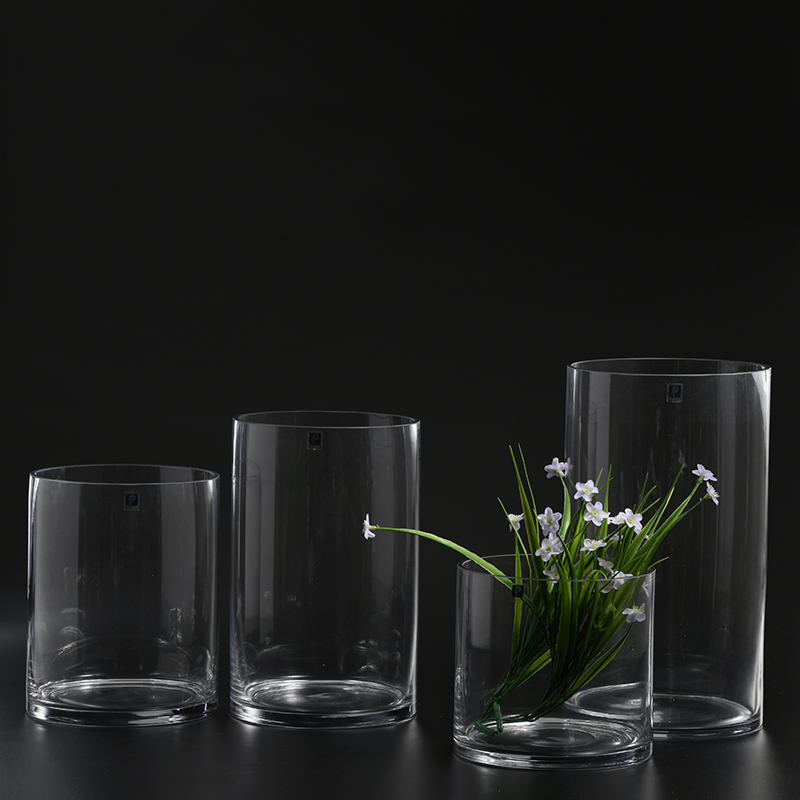 Classic style flower vase cylindrical straight glass vase