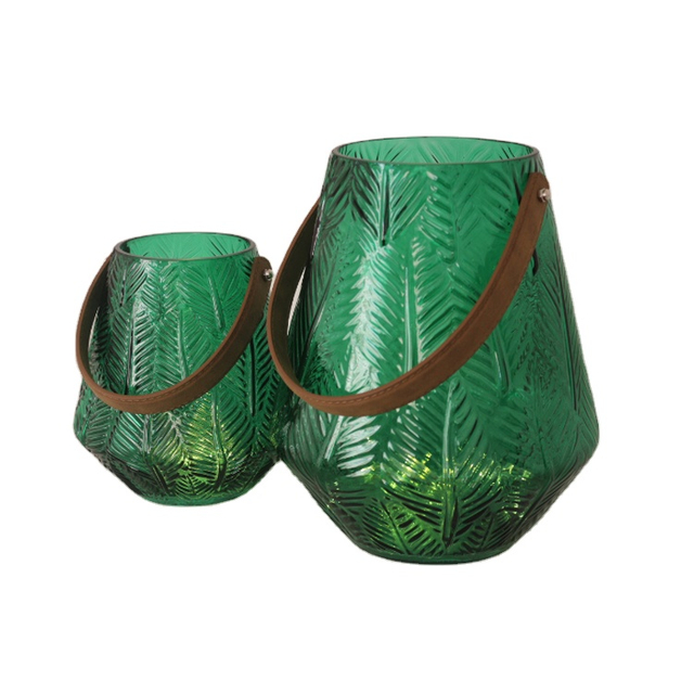 Circular cylinder glass candle holders red and green color candle jar holder for desktop