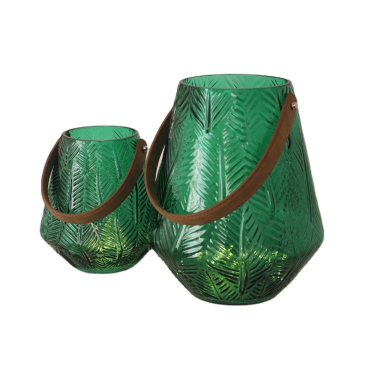 Circular cylinder glass candle holders red and green color candle jar holder for desktop