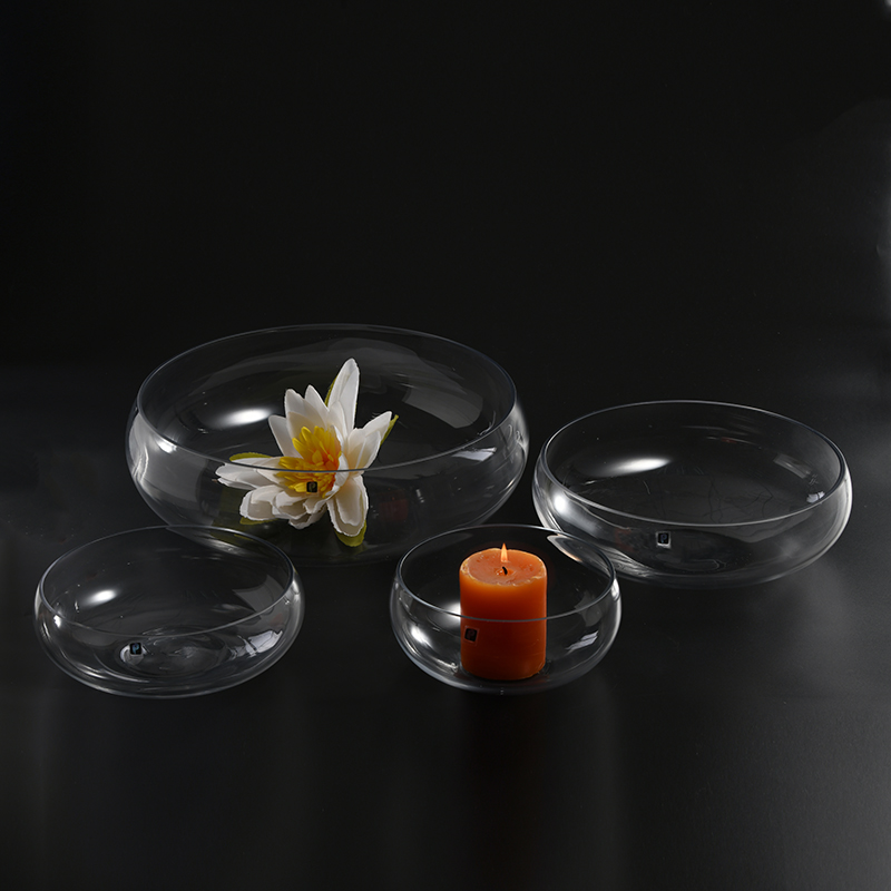 Transparent heavy duty with flat bottom bowl design glass candle holder manufacture supply