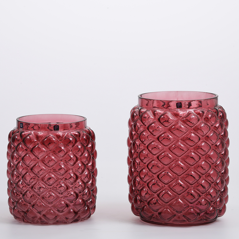 Transparent pink floral glass vase for home decoration table top flower container glass vase manufacture supply