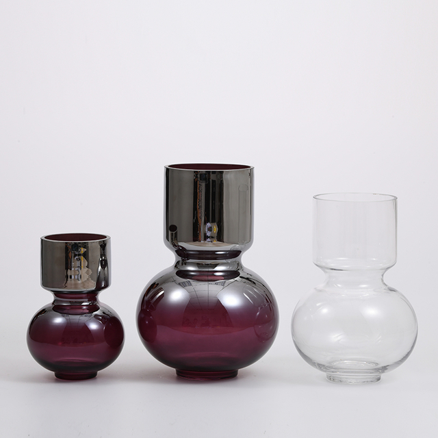 Heavy duty high fashion gradient electric-water processing artistic design glass flower vase Chinese manufacture