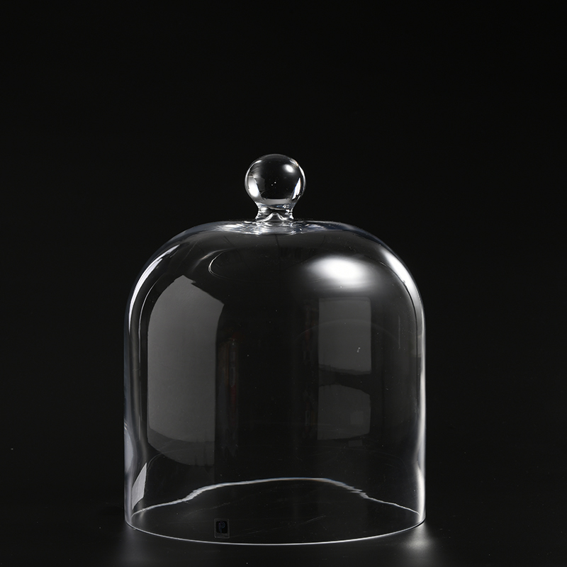 Customized Cafe decoration shockproof Thick Handle and Thick Glass cake stand cover round dome on sale
